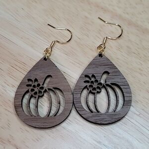 Wooden Pumpkin Teardrop Earrings
